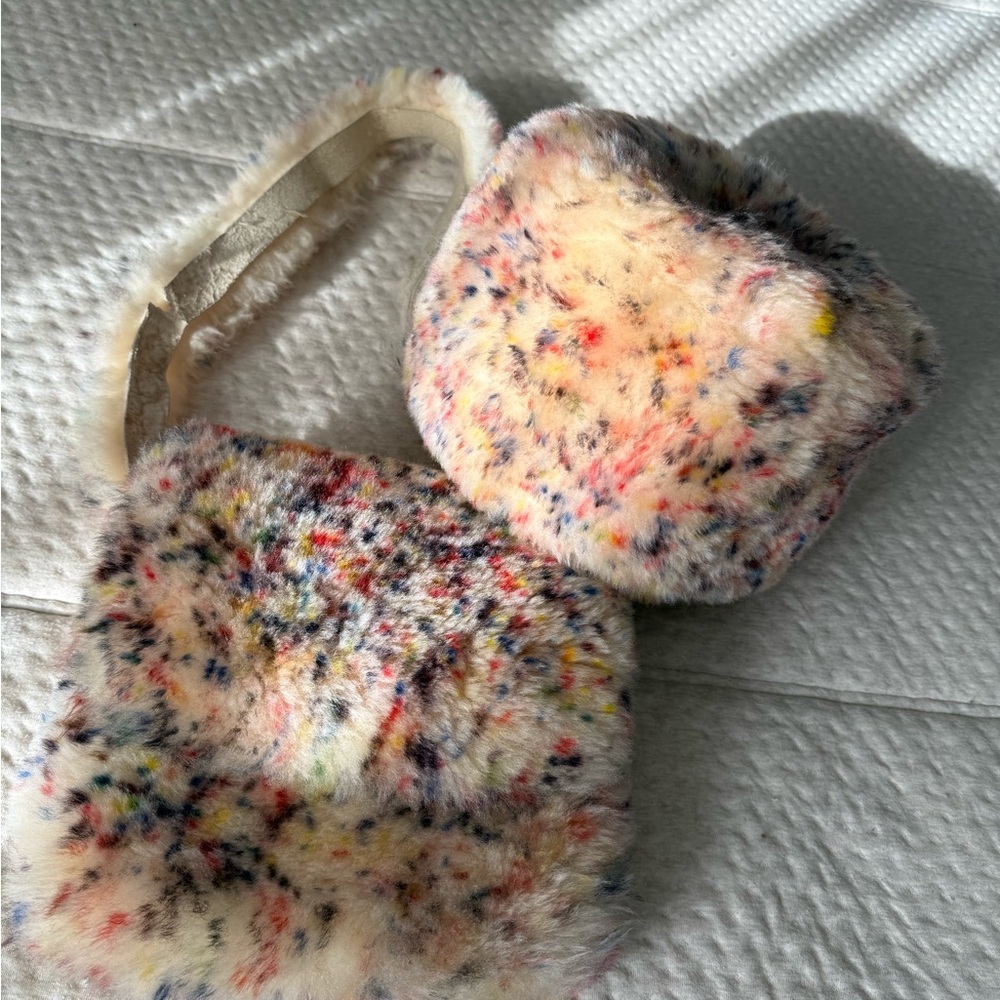 Vintage Hand-dyed Sheepskin Hat and Purse Set